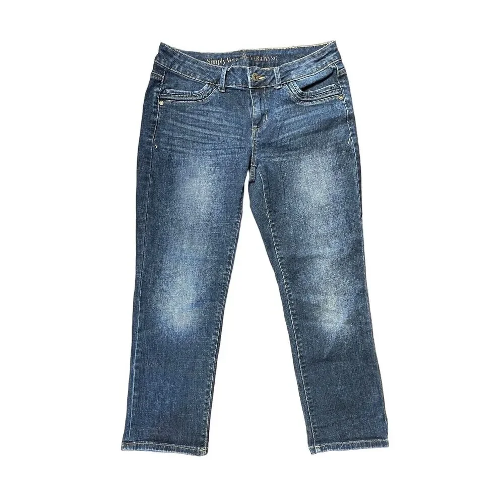 Simply Vera Vera Wang Straight Leg Jeans Size 6 Denim Logo Pockets Medium Wash